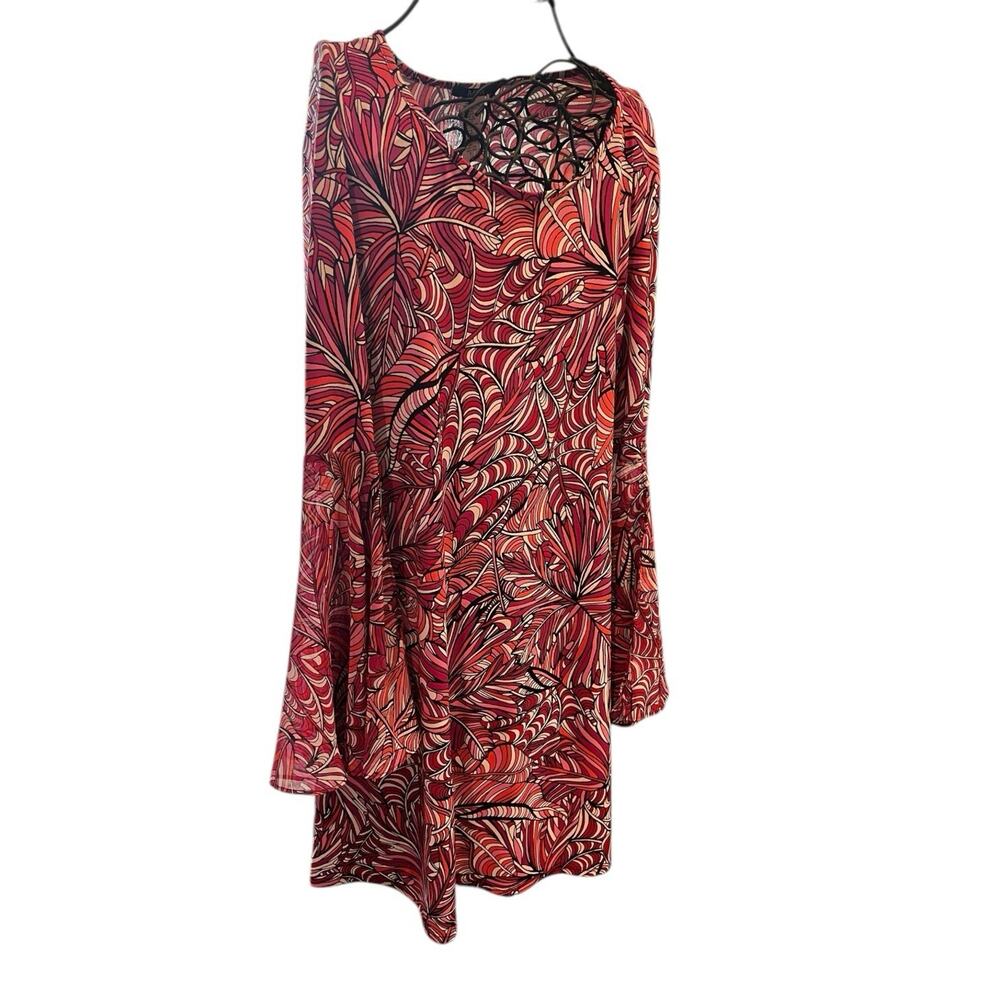 Vtg MSK Womens Shift Dress M Split Bell Sleeve Rust Floral Whimsigoth Fairy USA
